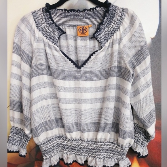Tory Burch Tops - Tory Burch Mari navy stripe Peasant top